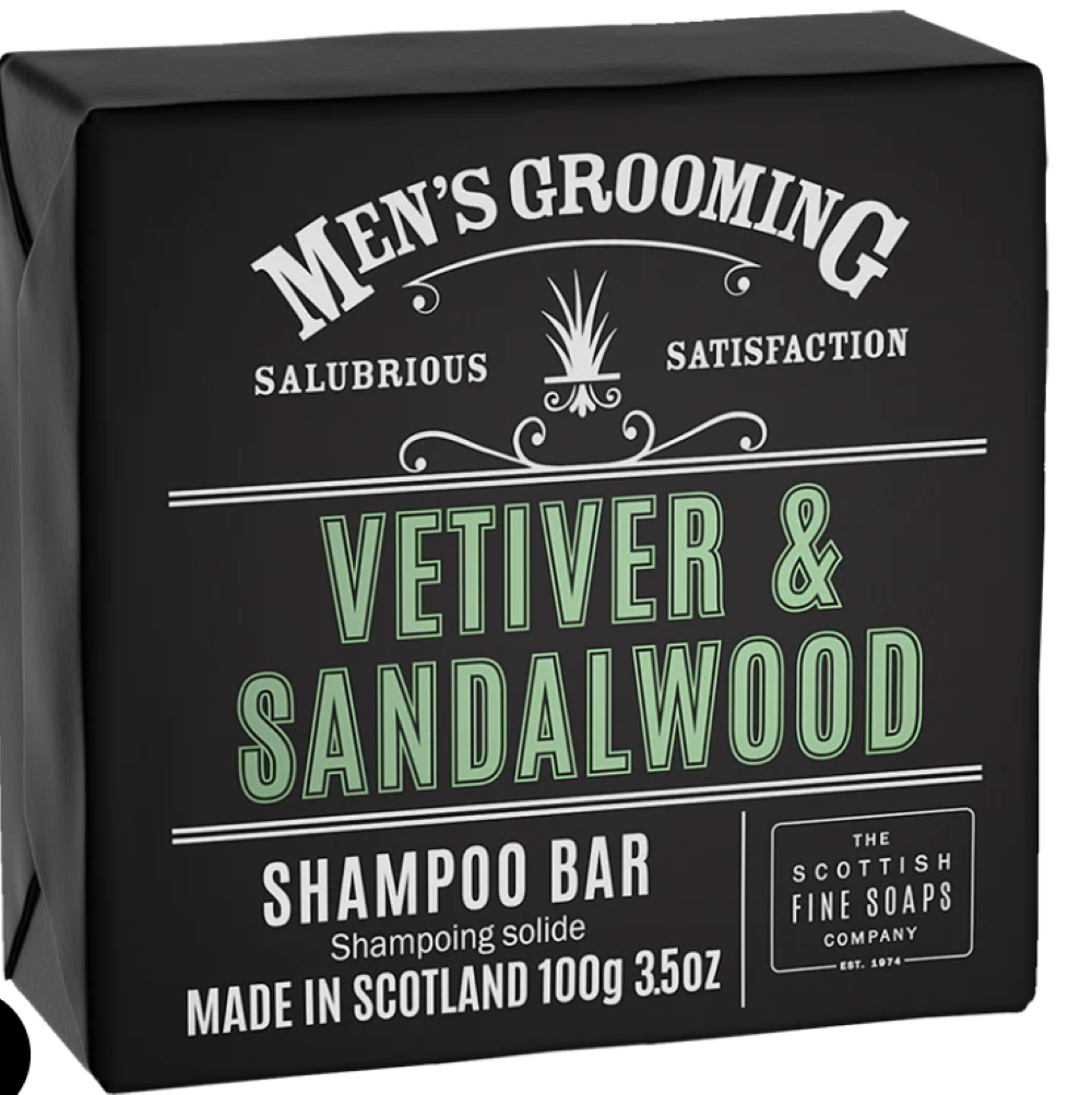 Scottish Fine Soaps Vetiver & Sandalwood Shampoo Bar 100g Wrapped